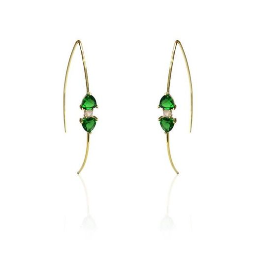 Pendientes Plata Dorada Mujer PEM0110DOGG Piedras Minerales Glass Green