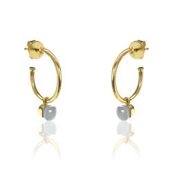 Pendientes Plata Dorada Mujer PEM0114DOCB Aro Abierto Piedras Minerales Calcedonia Azul