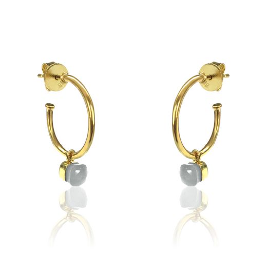 Pendientes Plata Dorada Mujer PEM0114DOCB Aro Abierto Piedras Minerales Calcedonia Azul