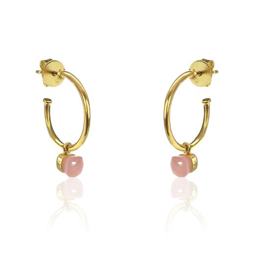 Pendientes Plata Dorada Mujer PEM0114DOCR Aro Abierto Piedras Minerales Cuarzo Rosa
