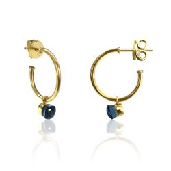 Pendientes Plata Dorada Mujer PEM0114DOGB Aro Abierto Piedras Minerales Glass Blue