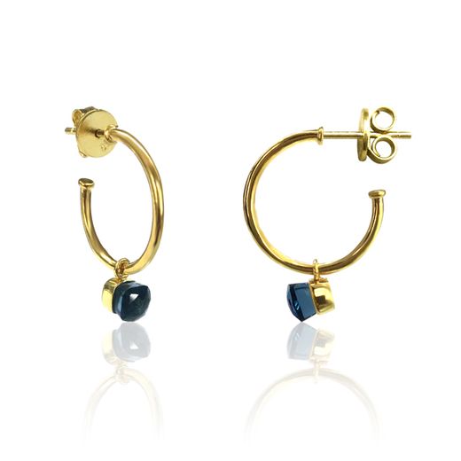 Pendientes Plata Dorada Mujer PEM0114DOGB Aro Abierto Piedras Minerales Glass Blue