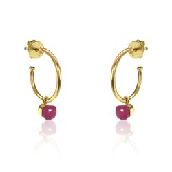 Pendientes Plata Dorada Mujer PEM0114DORU Aro Abierto Piedras Minerales Rubí