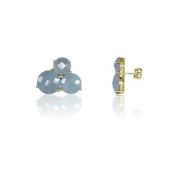 Pendientes Plata Dorada Mujer PEM0120DOCB Piedras Minerales Calcedonia Azul