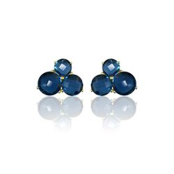 Pendientes Plata Dorada Mujer PEM0120DOGB Piedras Minerales Glass Blue