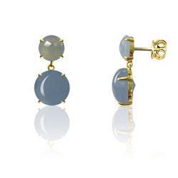 Pendientes Plata Dorada Mujer PEM0121DOCB Piedras Minerales Calcedonia Azul