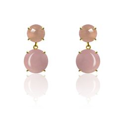 Pendientes Plata Dorada Mujer PEM0121DOCR Piedras Minerales Cuarzo Rosa