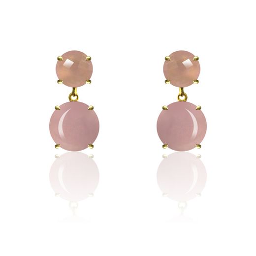 Pendientes Plata Dorada Mujer PEM0121DOCR Piedras Minerales Cuarzo Rosa
