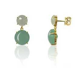 Pendientes Plata Dorada Mujer PEM0121DOOV Piedras Minerales Onix Verde