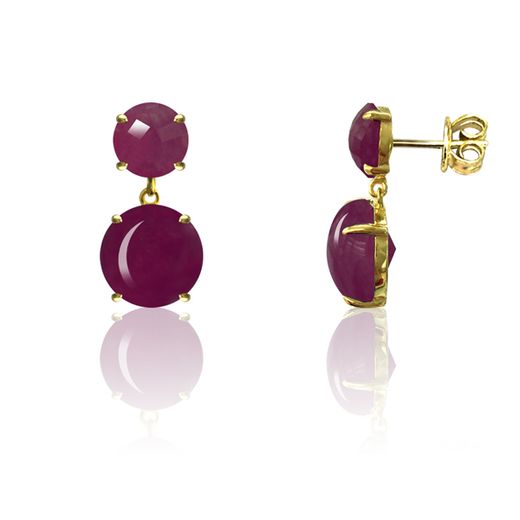Pendientes Plata Dorada Mujer PEM0121DORU Piedras Minerales Rubí