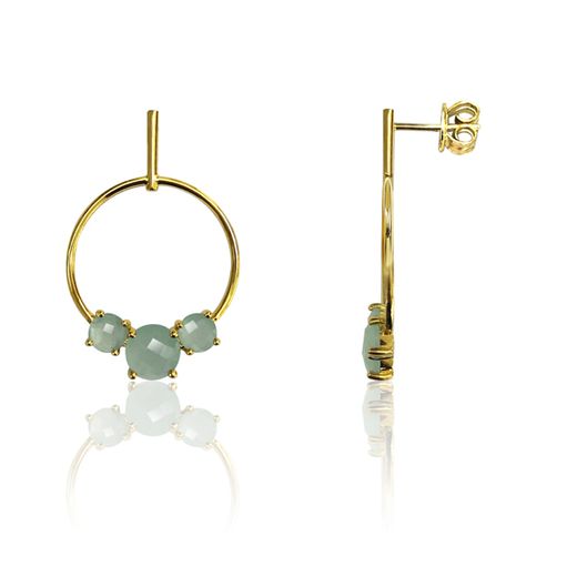 Pendientes Plata Dorada Mujer PEM0122DOCA Círculo Piedras Minerales Calcedonia