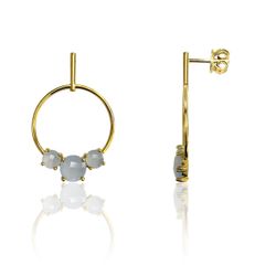 Pendientes Plata Dorada Mujer PEM0122DOCB Círculo Piedras Minerales Calcedonia Azul