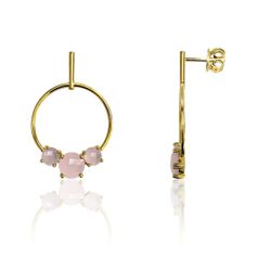 Pendientes Plata Dorada Mujer PEM0122DOCR Círculo Piedras Minerales Cuarzo Rosa