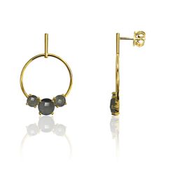 Pendientes Plata Dorada Mujer PEM0122DOOC Círculo Piedras Minerales Ojo de Gato