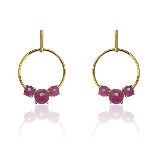 Pendientes Plata Dorada Mujer PEM0122DORU Círculo Piedras Minerales Rubí