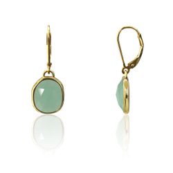 Pendientes Plata Dorada Mujer PEM0123DOCA Aro Colgante Piedras Minerales Calcedonia