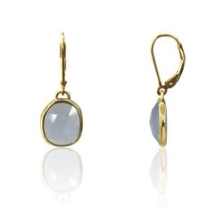 Pendientes Plata Dorada Mujer PEM0123DOCB Aro Colgante Piedras Minerales Calcedonia Azul