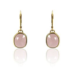 Pendientes Plata Dorada Mujer PEM0123DOCR Aro Colgante Piedras Minerales Cuarzo Rosa