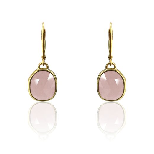 Pendientes Plata Dorada Mujer PEM0123DOCR Aro Colgante Piedras Minerales Cuarzo Rosa