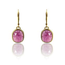 Pendientes Plata Dorada Mujer PEM0123DORU Aro Colgante Piedras Minerales Rubí