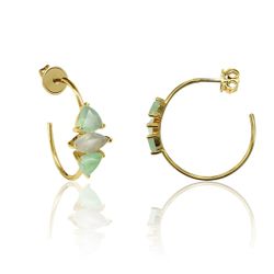 Pendientes Plata Dorada Mujer PEM0124DOCA Aro Abierto Piedras Minerales Calcedonia