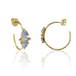 Pendientes Plata Dorada Mujer PEM0124DOCB Aro Abierto Piedras Minerales Calcedonia Azul