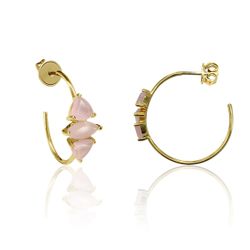 Pendientes Plata Dorada Mujer PEM0124DOCR Aro Abierto Piedras Minerales Cuarzo Rosa