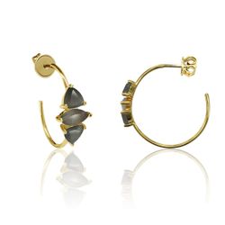 Pendientes Plata Dorada Mujer PEM0124DOOC Aro Abierto Piedras Minerales Ojo de Gato