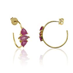 Pendientes Plata Dorada Mujer PEM0124DORU Aro Abierto Piedras Minerales Rubí