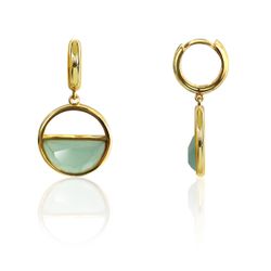 Pendientes Plata Dorada Mujer PEM0125DOCA Colgante Piedras Minerales Calcedonia