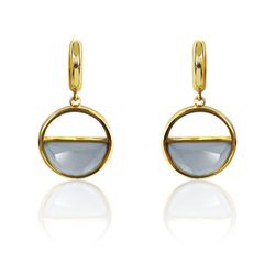 Pendientes Plata Dorada Mujer PEM0125DOCB Colgante Piedras Minerales Calcedonia Azul