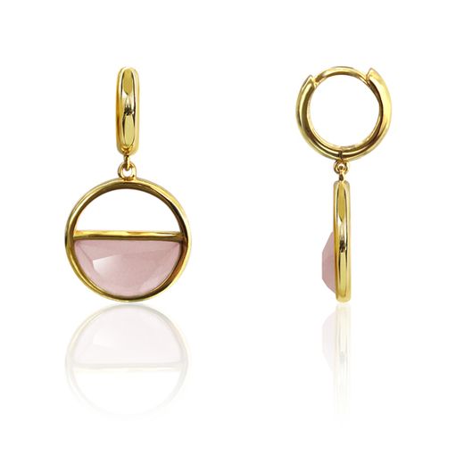 Pendientes Plata Dorada Mujer PEM0125DOCR Colgante Piedras Minerales Cuarzo Rosa