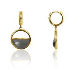 Pendientes Plata Dorada Mujer PEM0125DOOC Colgante Piedras Minerales Ojo de Gato
