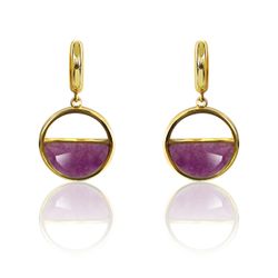 Pendientes Plata Dorada Mujer PEM0125DORU Colgante Piedras Minerales Rubí