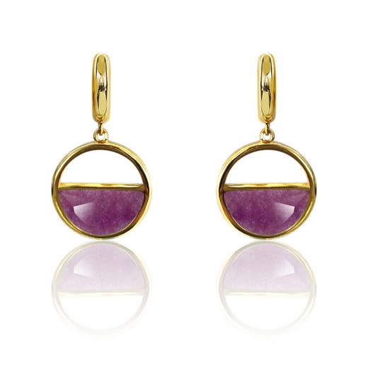 Pendientes Plata Dorada Mujer PEM0125DORU Colgante Piedras Minerales Rubí