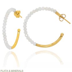 Pendientes Plata Dorada Mujer PEM0127DOLA Aro Piedras Minerales Labradorita