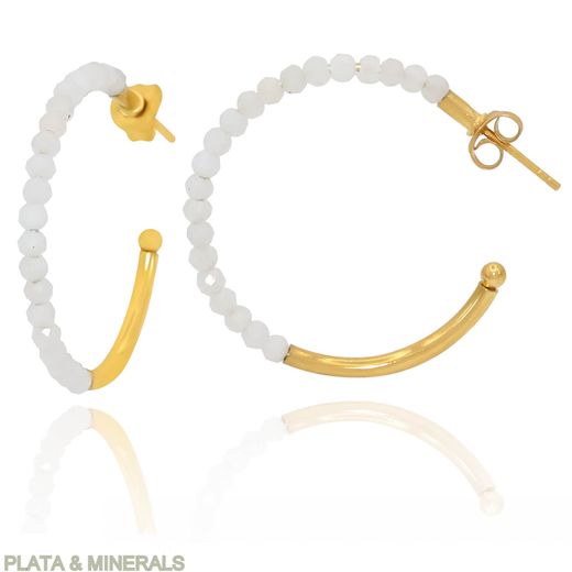 Pendientes Plata Dorada Mujer PEM0127DOTA Aro Piedras Minerales Blancas