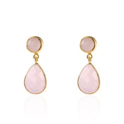 Pendientes Plata Dorada Mujer PEM0128DOCR Colgante Piedras Minerales Cuarzo Rosa
