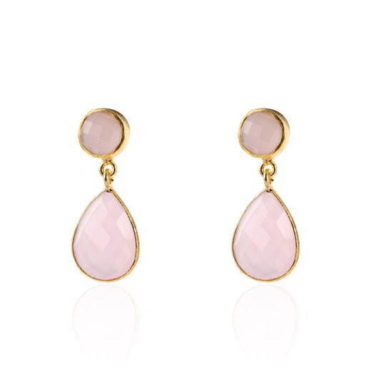 Pendientes Plata Dorada Mujer PEM0128DOCR Colgante Piedras Minerales Cuarzo Rosa