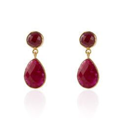 Pendientes Plata Dorada Mujer PEM0128DORU Colgante Piedras Minerales Rubí