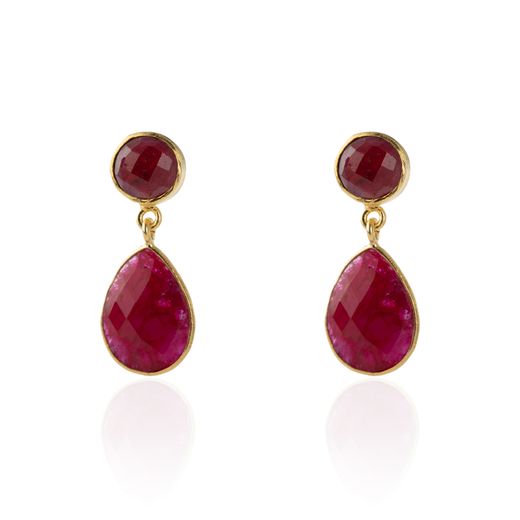 Pendientes Plata Dorada Mujer PEM0128DORU Colgante Piedras Minerales Rubí