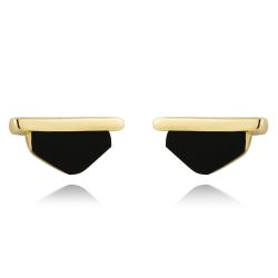 Pendientes Plata Dorada Mujer PEM0129DOOX Piedras Minerales Onix Negro