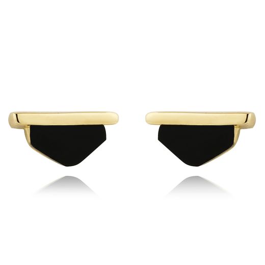 Pendientes Plata Dorada Mujer PEM0129DOOX Piedras Minerales Onix Negro
