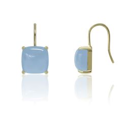 Pendientes Plata Dorada Mujer PEM0145DOCB Piedras Minerales Calcedonia Azul