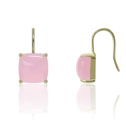 Pendientes Plata Dorada Mujer PEM0145DOCR Piedras Minerales Cuarzo Rosa
