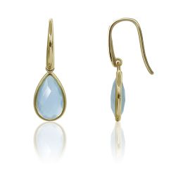 Pendientes Plata Dorada Mujer PEM0146DOCB Piedras Minerales Calcedonia Azul