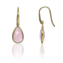Pendientes Plata Dorada Mujer PEM0146DOCR Piedras Minerales Cuarzo Rosa