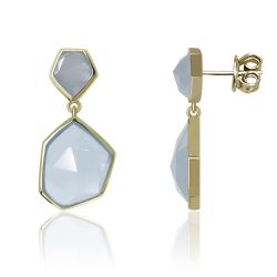 Pendientes Plata Dorada Mujer PEM0147DOCB Piedras Minerales Calcedonia Azul