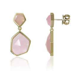Pendientes Plata Dorada Mujer PEM0147DOCR Piedras Minerales Cuarzo Rosa