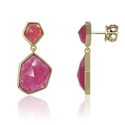 Pendientes Plata Dorada Mujer PEM0147DORU Piedras Minerales Rubí